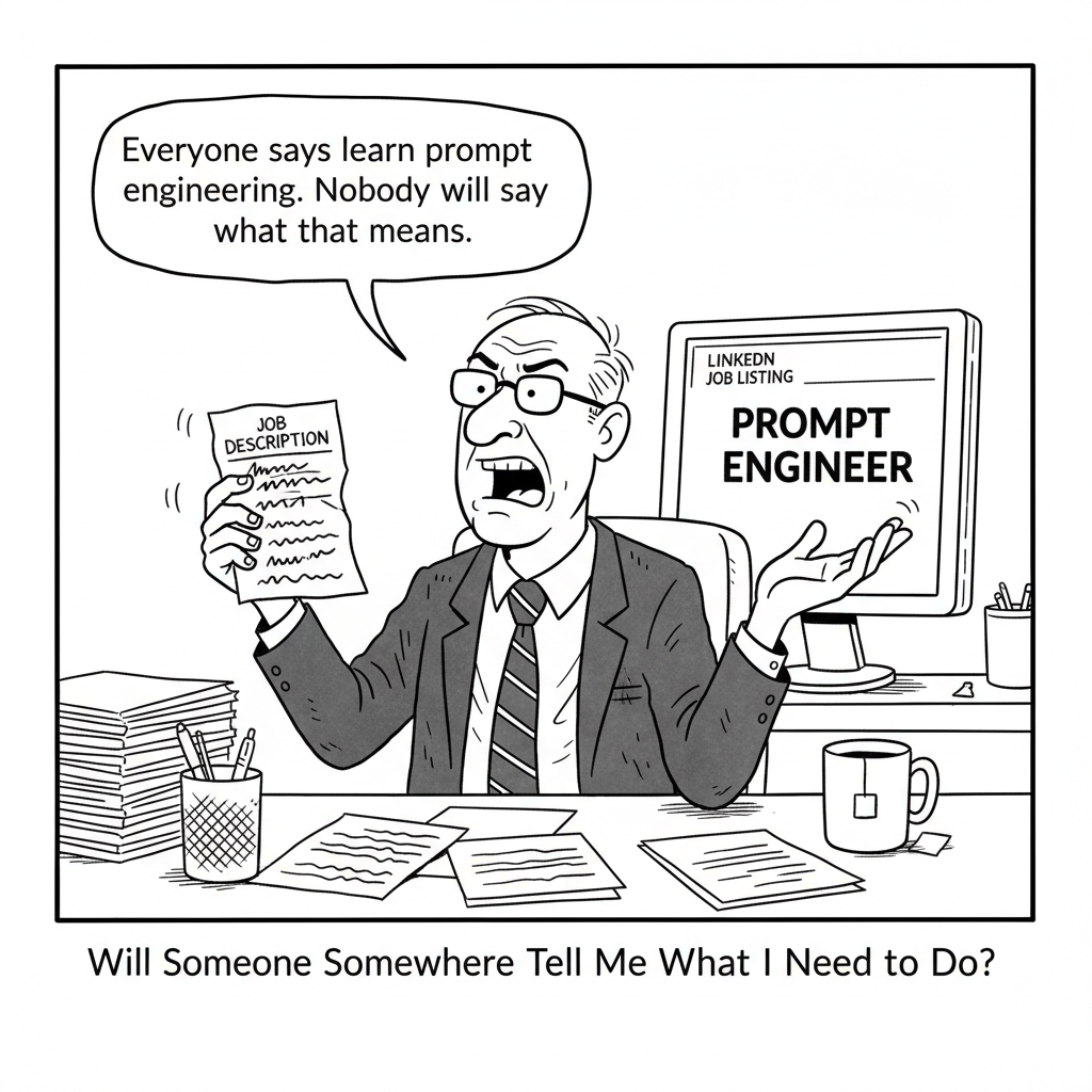 Office Man cartoon: Prompt Engineering — Is It A Real Job?