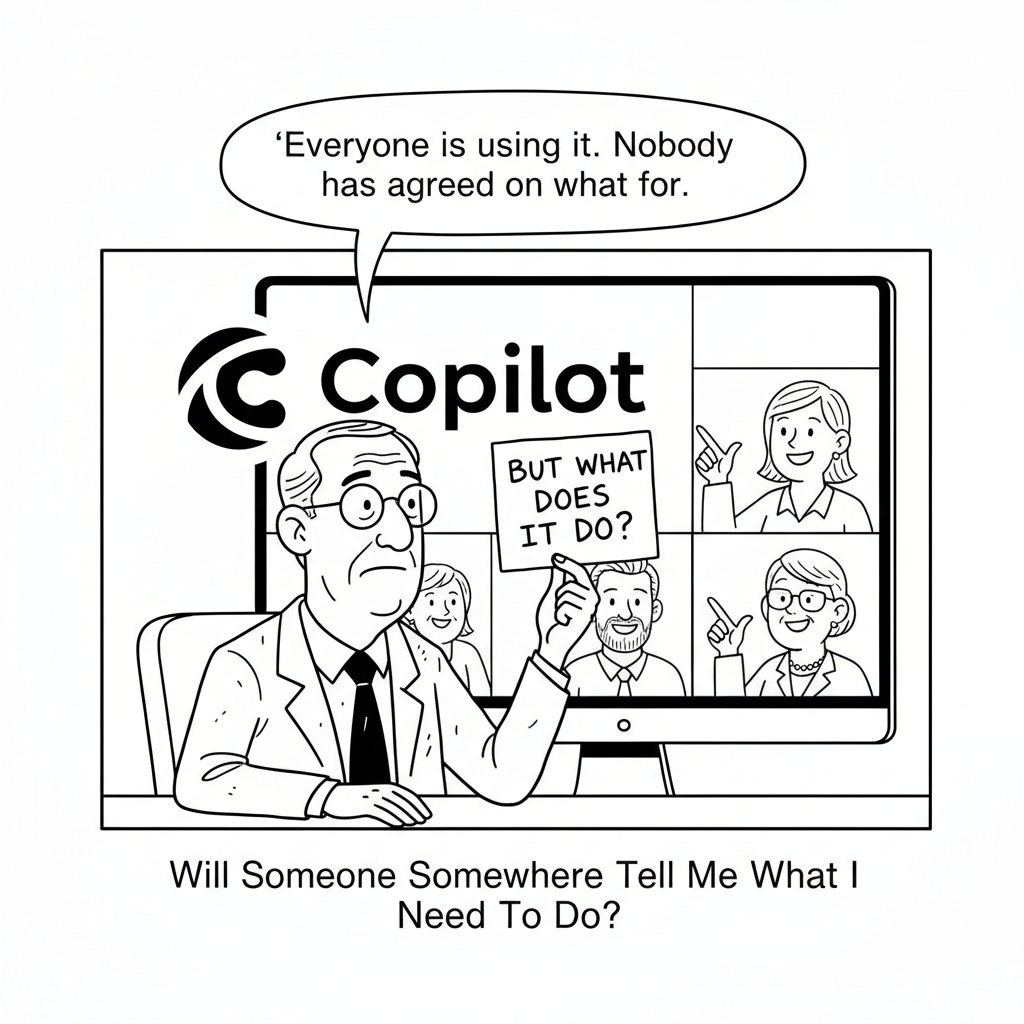 Office Man cartoon: Microsoft Copilot