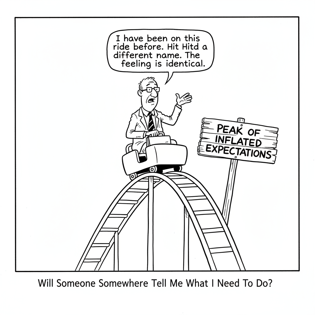 Office Man cartoon: AI Hype Cycle