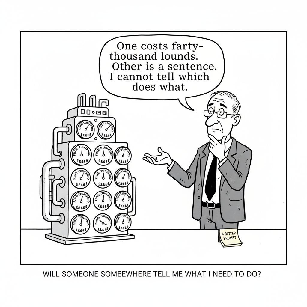 Office Man cartoon: Fine-tuning vs Prompting