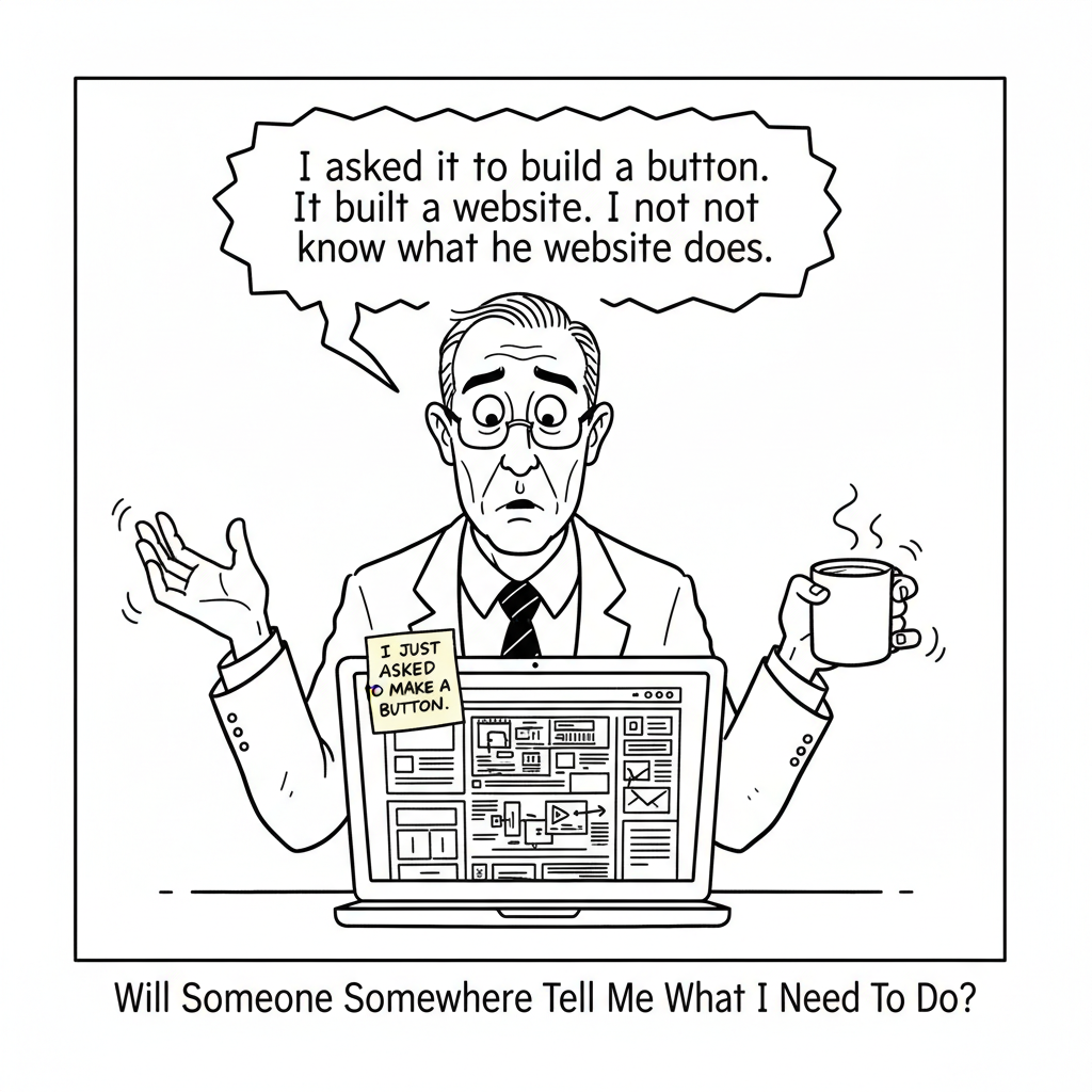 Office Man cartoon: Vibe Coding